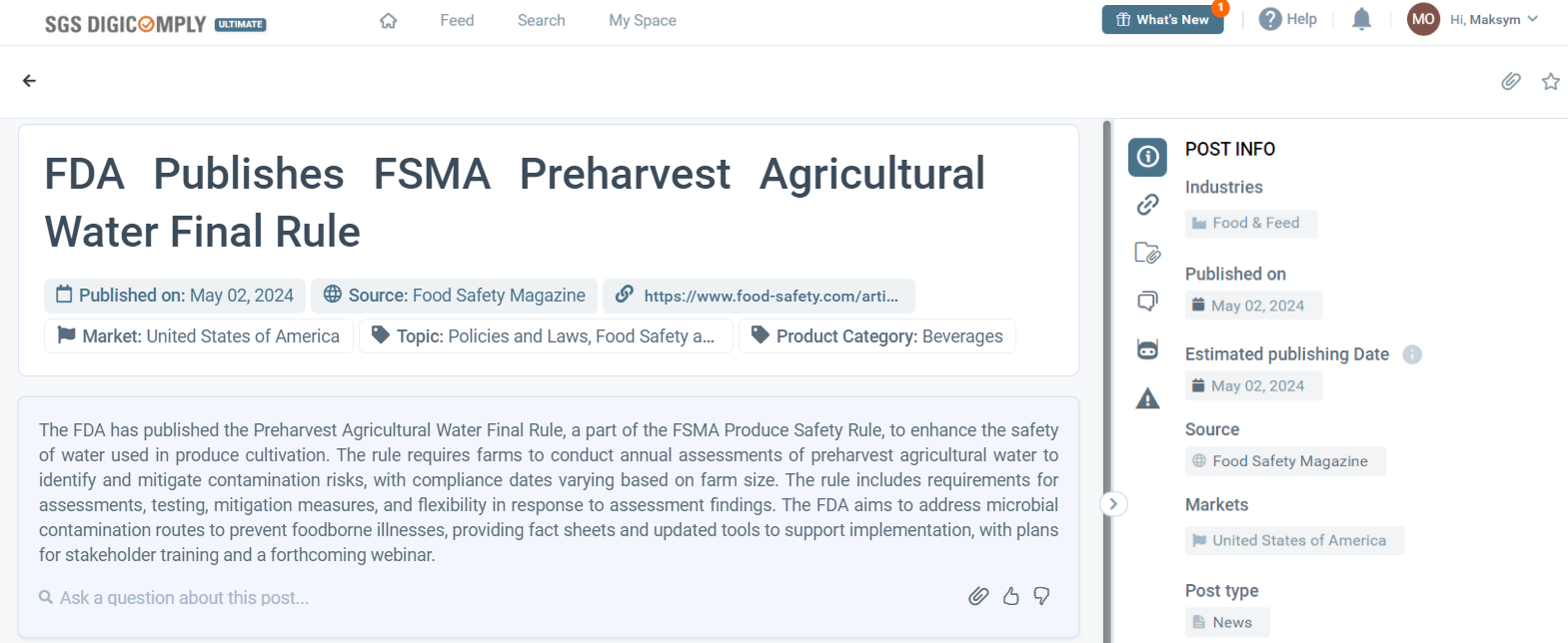 FDA Publishes FSMA Preharvest Agricultural Water Final Rule