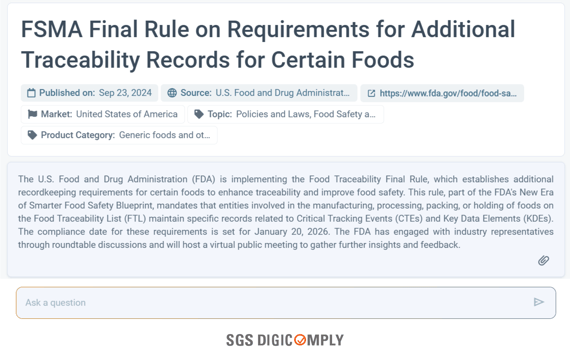 FSMA Final Rule on Requirements for Additional Traceability Records for Certain Foods