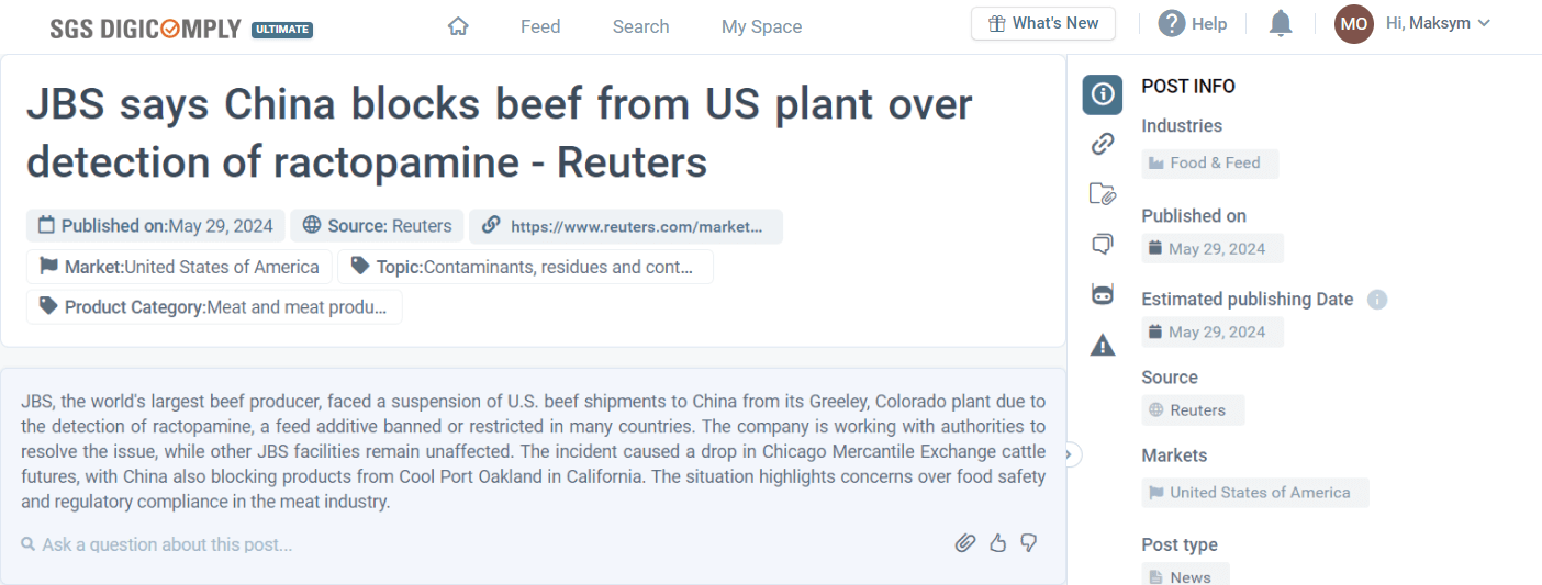 JBS says China blocks beef from US plant over detection of ractopamine