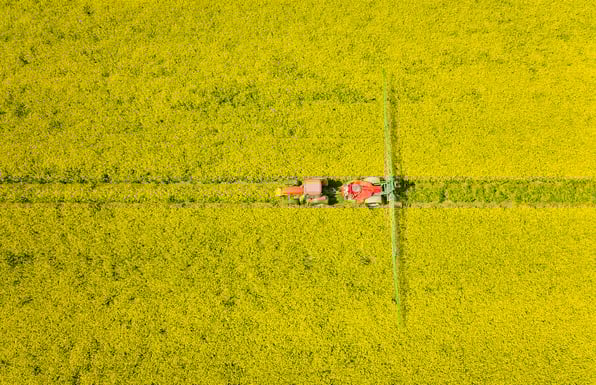 tractor spraying on field
