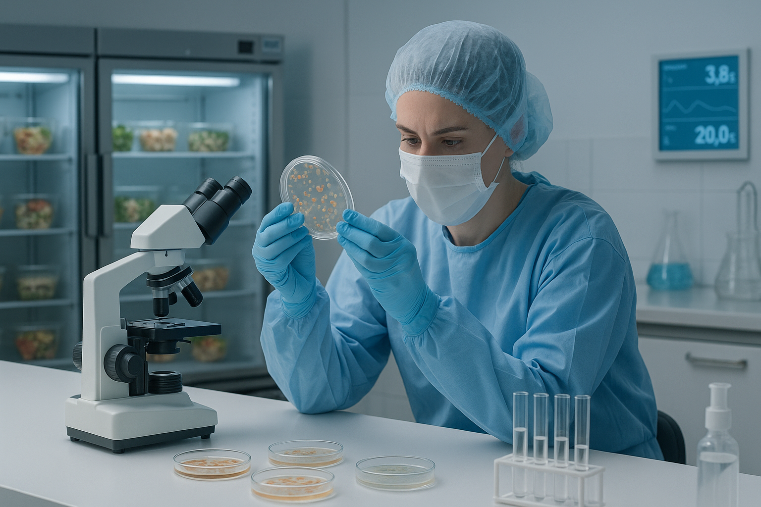 Microbiologist testing food samples in lab